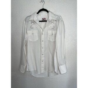 Vintage Chute #1 Pearl Snap Shirt Mens LARGE White Western Rodeo Woven H